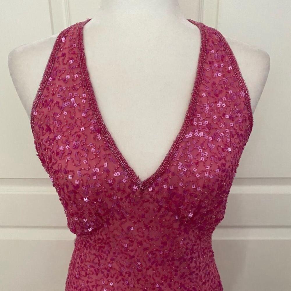 Adrianna Papell Hot Pink Sequin Halter Mermaid Dress – Formal/Cocktail - Picture 2 of 10